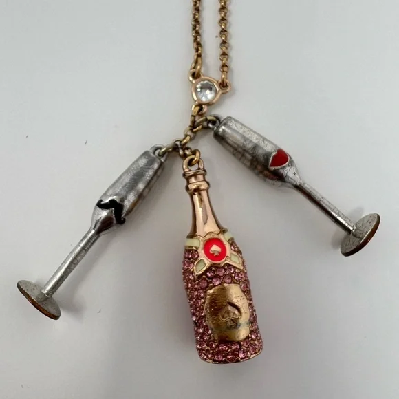 Pink Champagne Pendant Necklace Rose Gold Statement Jewelry Bridal Bride Wedding - Picture 6 of 17